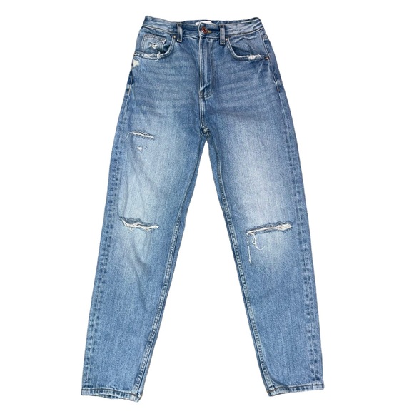 Zara Denim - Zara High-Rise Distressed Straight Leg Jeans Size 2